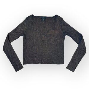 REVOLVE x HoH 1960 Cropped Ribbed Metallic Knit Top Sweetheart Neck Womens MD